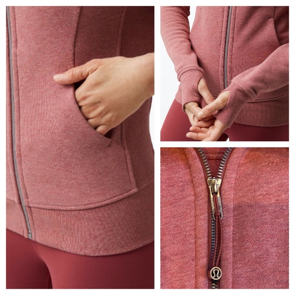 Lululemon Scuba Hoodie IV Sweatshirt Heathered Cherry Tint Pink Thumbholes Zip - Picture 2 of 10